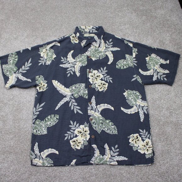 Tommy Bahama Hawaiian Loop Collar Shirt Men Large Blue Floral 100% Silk Camp S/S - Picture 1 of 11